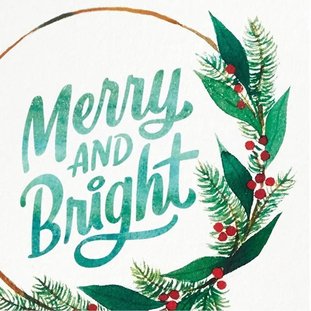 Hallmark Boxed Christmas Cards, Merry and Bright (16 Cards and 17 Envelopes)